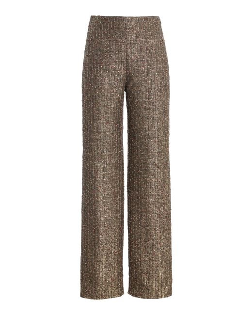 Oscar de la Renta Brown High-Rise Lurex Tweed Straight-Leg Pants