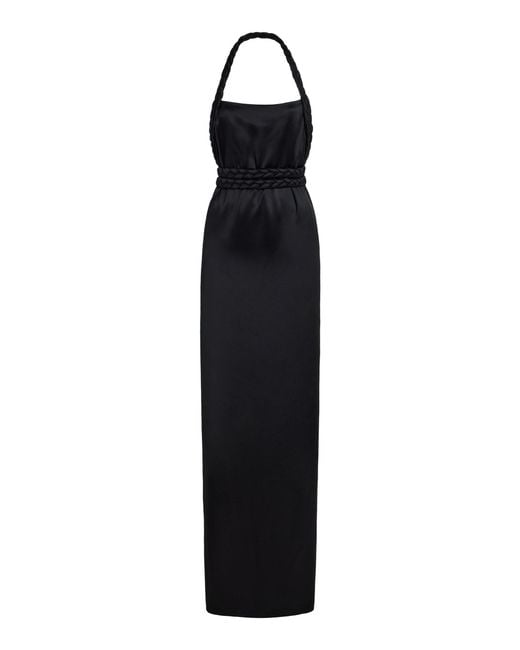 Bevza Black Kosa Rope-Detailed Satin Maxi Halter Dress