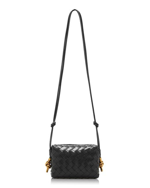 Bottega Veneta Black Mini Loop Metal Intrecciato Leather Crossbody Bag