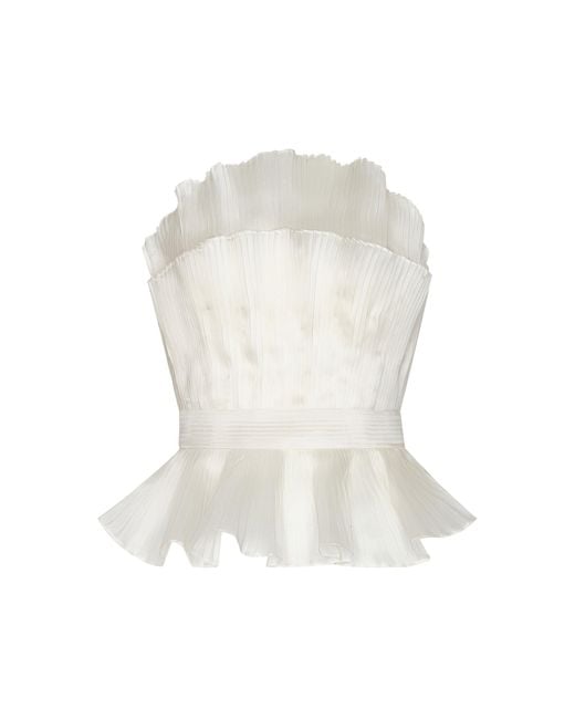 ANDRES OTALORA White Clara Pleated Silk Satin Organza Top