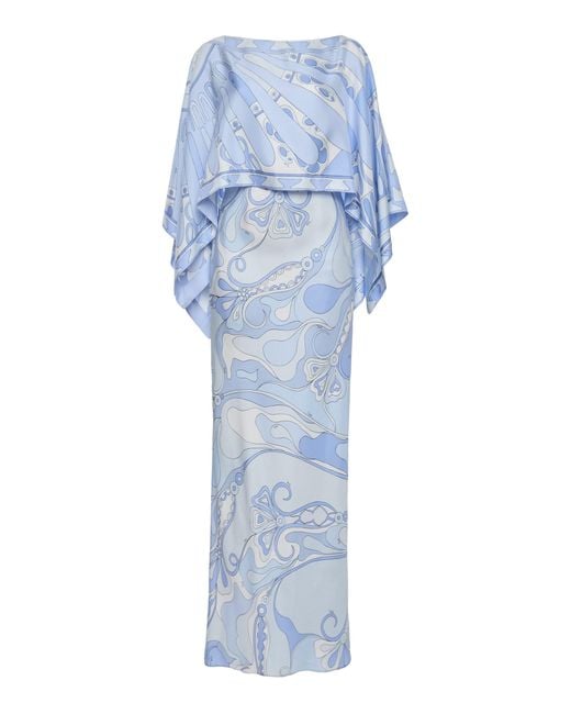 Emilio Pucci Blue Convertible Silk-Twill Bolero Maxi Dress
