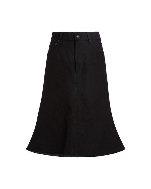 Balenciaga Black Flared Waxed Denim Midi Skirt