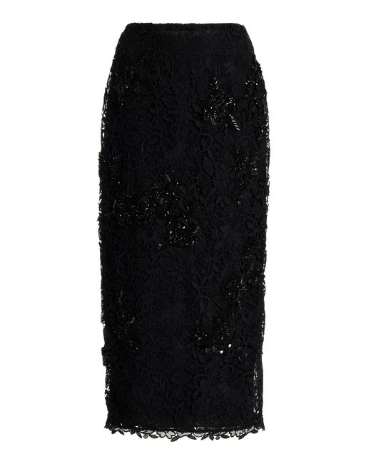 Carolina Herrera Black Embellished Lace Midi Skirt