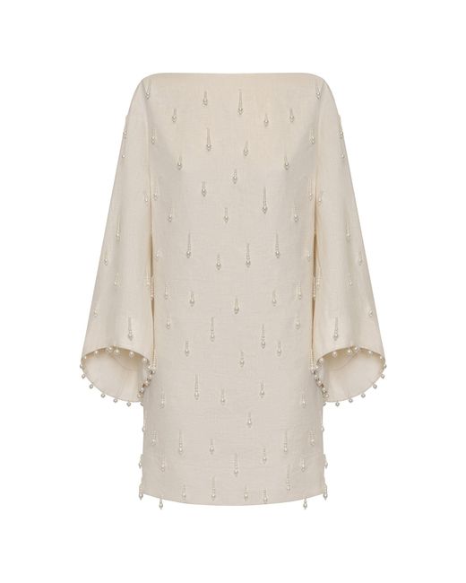 ANDRES OTALORA White Lo Aprendido Embellished Linen Mini Dress