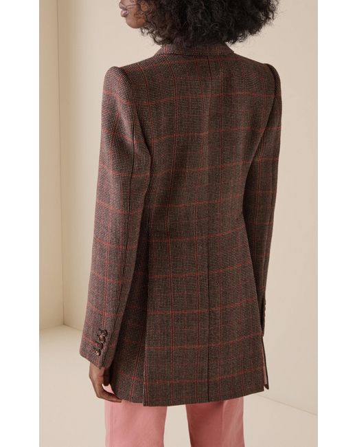 Chloé Brown Long Checked-Wool Blazer