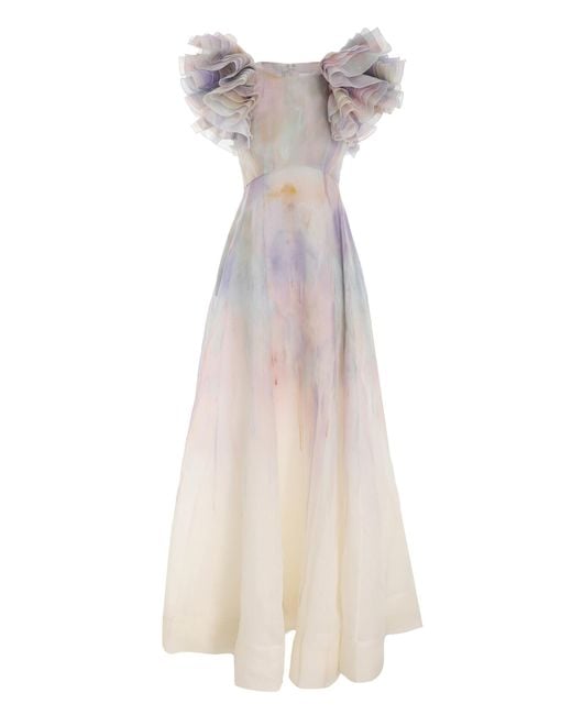 Zimmermann Multicolor Rhythmic Ruffle Silk-linen Gown