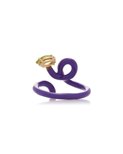 Bea Bongiasca Purple Baby Vine Enameled 9k Yellow Gold Peridot Ring