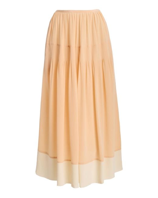 Ulla Johnson Natural Yvette Mid-Rise Silk Midi Skirt