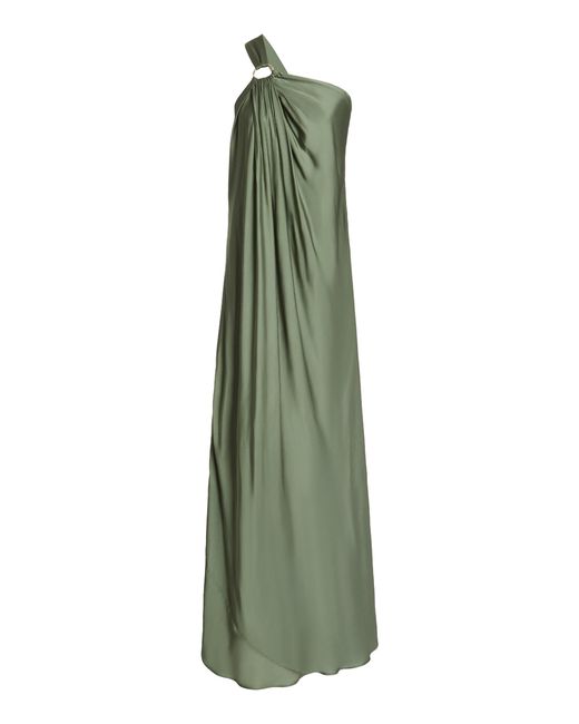 Cult Gaia Green Theodora One-shoulder Satin Maxi Dress