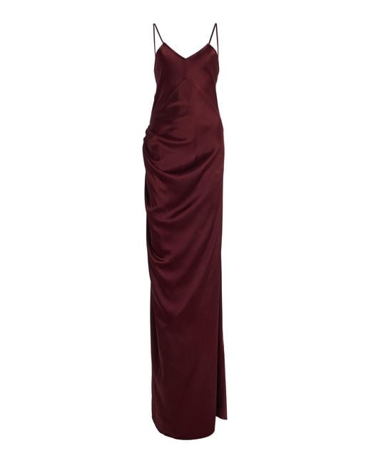 Victoria Beckham Purple Draped Satin Maxi Cami Dress