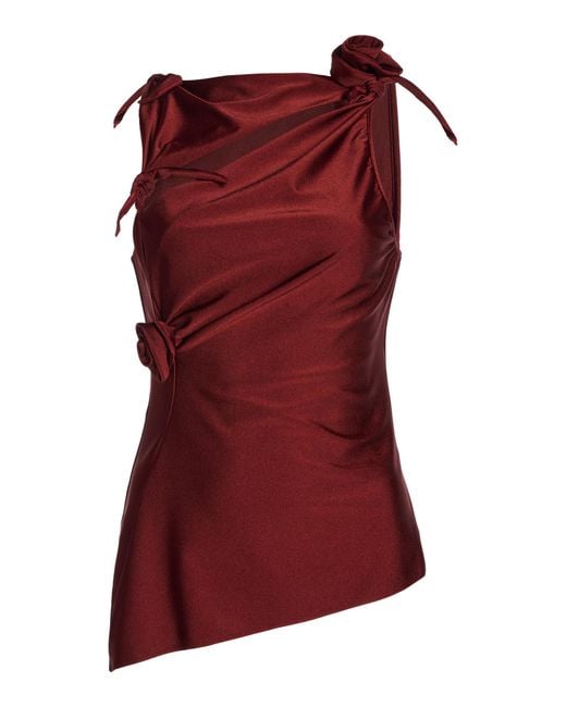 Coperni Red Asymmetric Rosette-detailed Satin Top