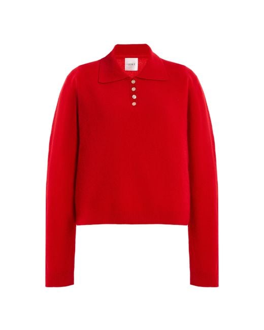 Leset Red Jesse Wool Polo Sweater