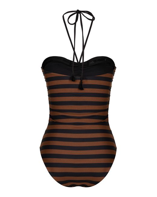 Johanna Ortiz Brown Ucayali Striped Halter One-piece Swimsuit