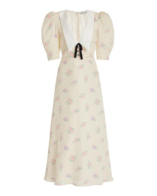 Alessandra Rich White Rose-print Silk Jacquard Maxi Dress