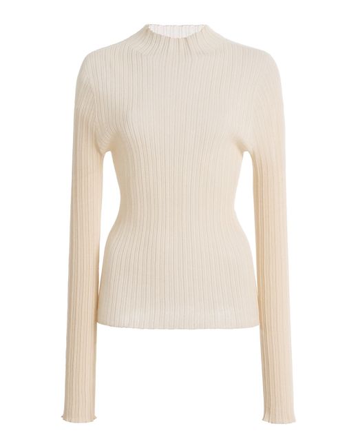 Kallmeyer White Jordan Mockneck Superfine Cotton Rib Longsleeve Top