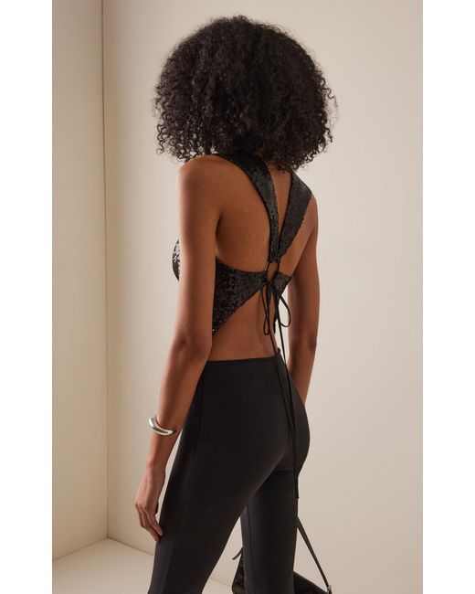 Tae Park Black Exclusive Petal Sequined Open-Back Top