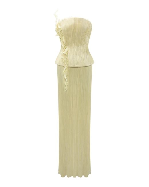 Marmar Halim White Strapless Hand-Pleated Embroidered Maxi Dress