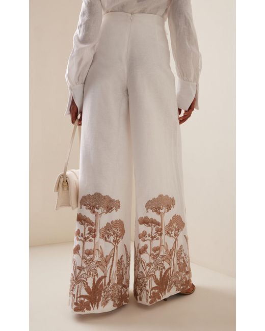 ANDRES OTALORA White Miranda Embroidered Linen Wide-leg Pants