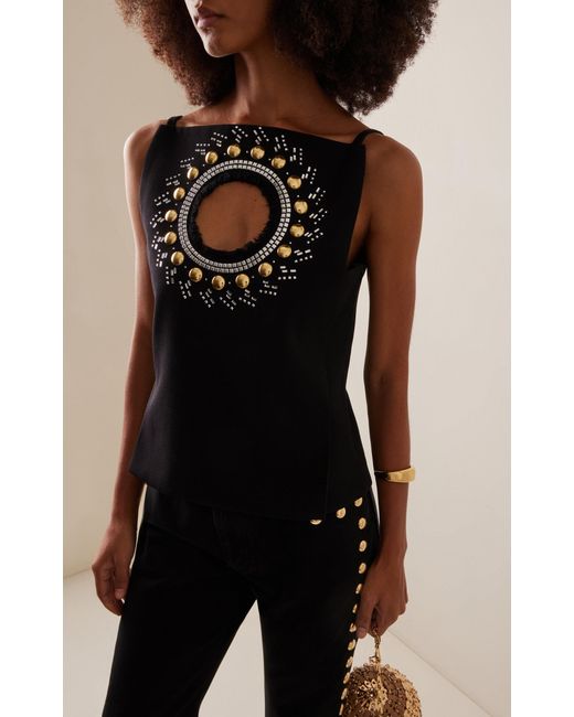 Rabanne Black Embellished Cutout Wool Tank Top