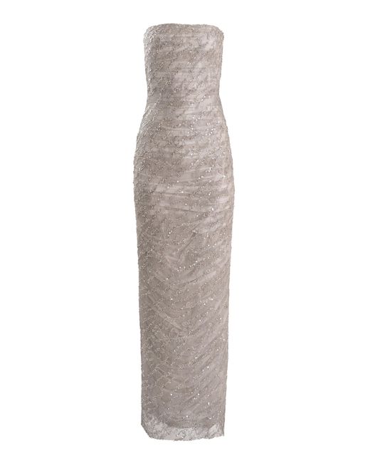 YASSMIN SALEH Gray Whispers Sequin-Embellished Tulle-Blend Gown