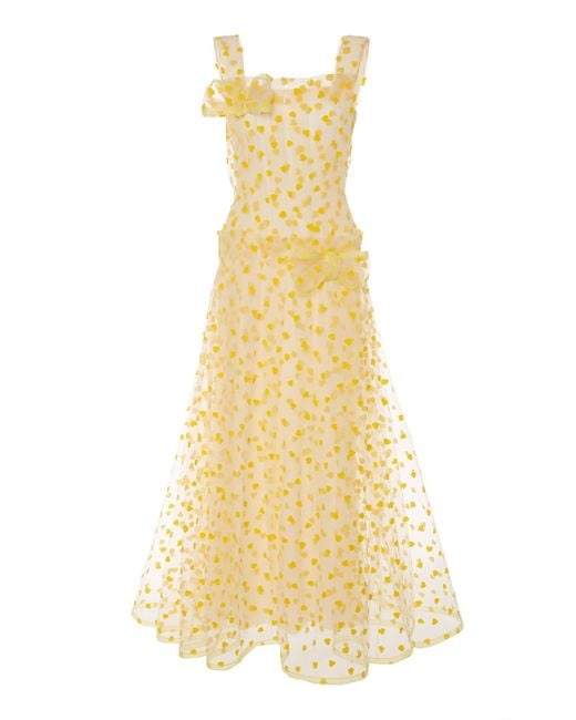 Rodarte Yellow Heart-detailed Bow-embellished Tulle Midi Dress