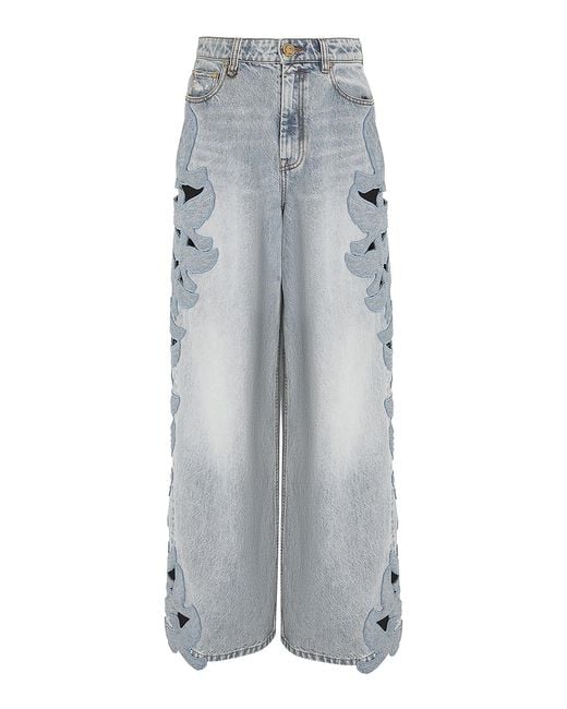 Zimmermann Gray Alchemy Appliquéd Wide-Leg Jeans