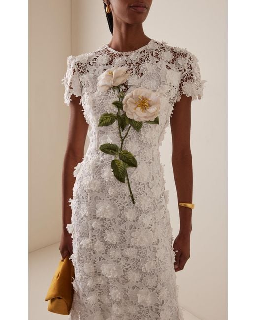 LEO LIN White Monique Floral-Embroidered Lace Maxi Dress
