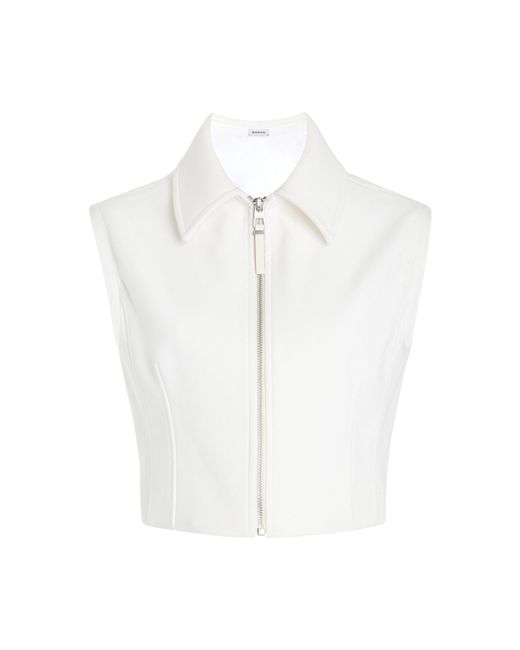 Jonathan Simkhai White Alix Zip-Front Suiting Crop Top