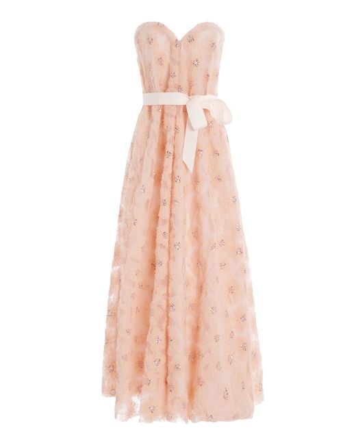 Huishan Zhang Pink Vivia Embroidered Bustier Gown