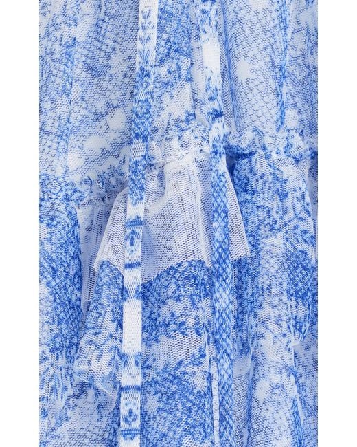Philosophy Di Lorenzo Serafini Blue Tiered Printed-mesh Maxi Dress