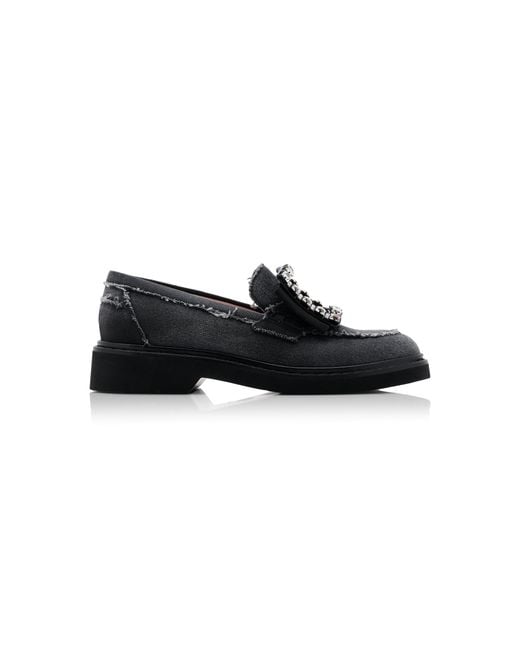Roger Vivier Black Viv Rangers Crystal-embellished Denim Loafers