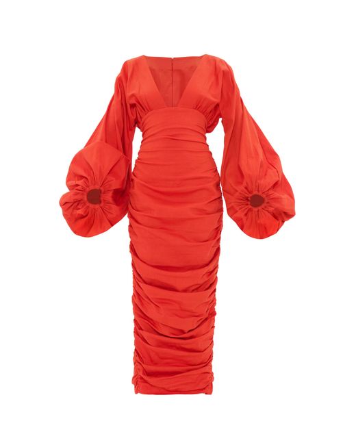 ANDREA IYAMAH Red Anida Ruched Twill Midi Dress
