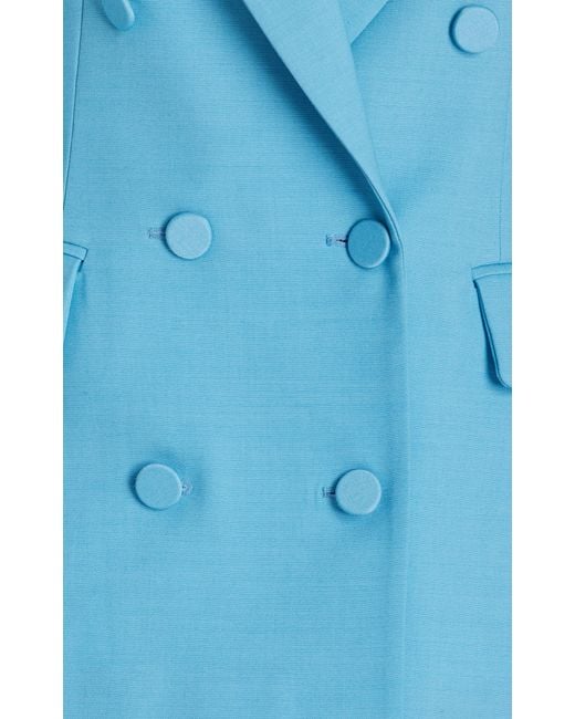 Oscar de la Renta Blue Double-breasted Wool Satin Tailoring Jacket
