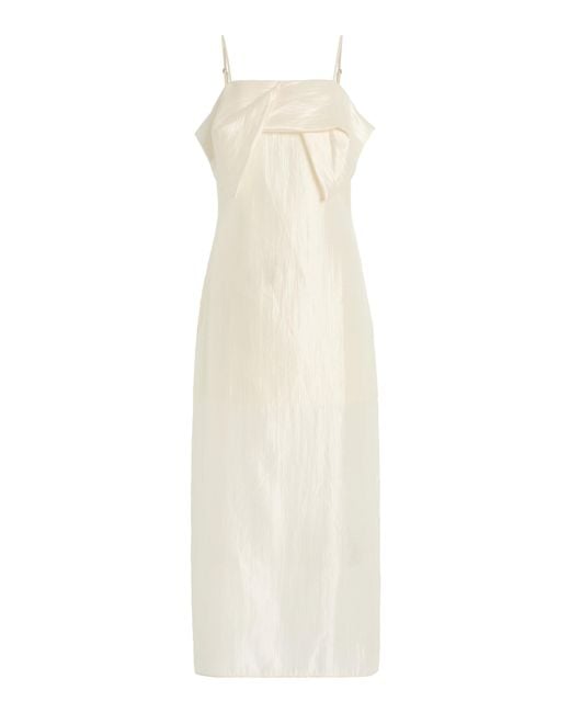 THE GARMENT White Porcha Draped Taffeta Midi Dress