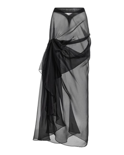 Atelier Prabal Gurung Black Silk Organza Hand-Draped Knotted Sari Skirt