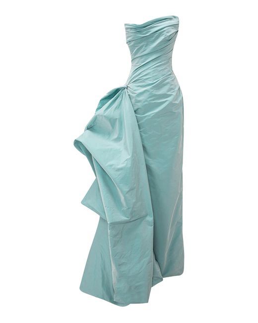 Marmar Halim Blue Draped Taffeta Maxi Dress With Detachable Overskirt