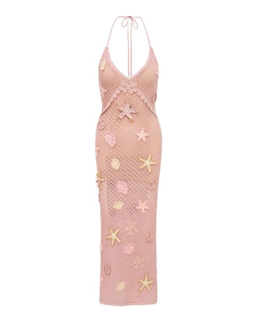 LoveShackFancy Pink Macie Crochet Midi Dress