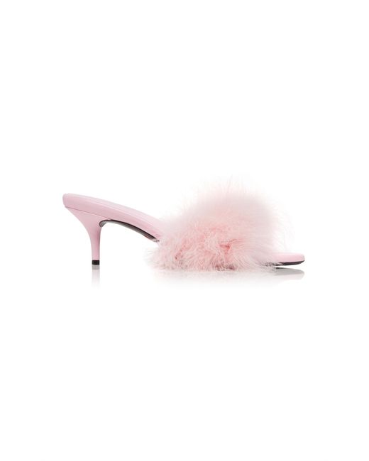 Balenciaga Pink Boudoir Feather-trimmed Leather Sandals