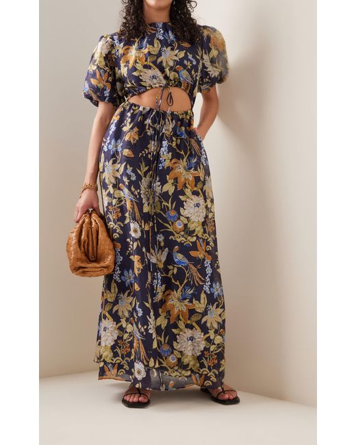 Floral Linen-silk Midi Dress 