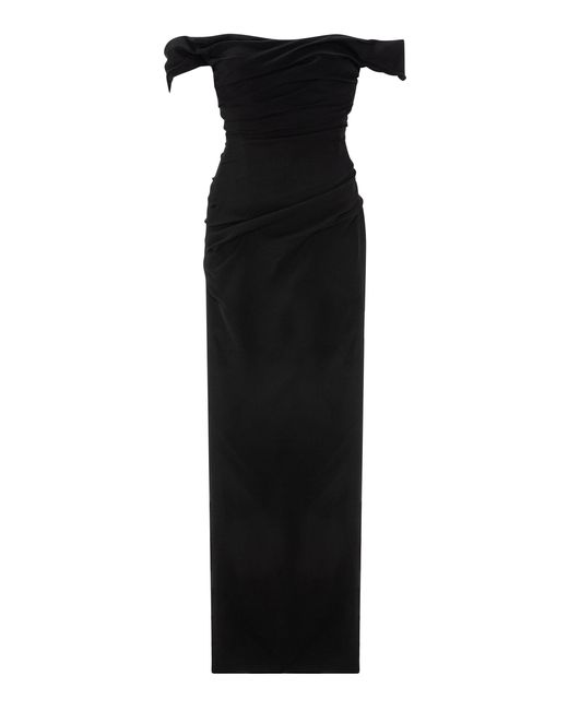 Marmar Halim Black Off-The-Shoulder Draped Crepe Maxi Dress