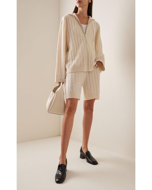 Totême  Natural Cable-knit Wool-cashmere Hoodie