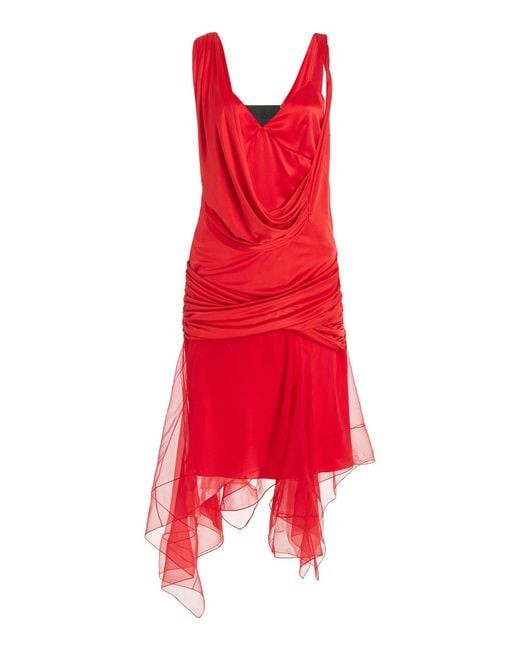 Givenchy Red Draped Silk Mini Dress