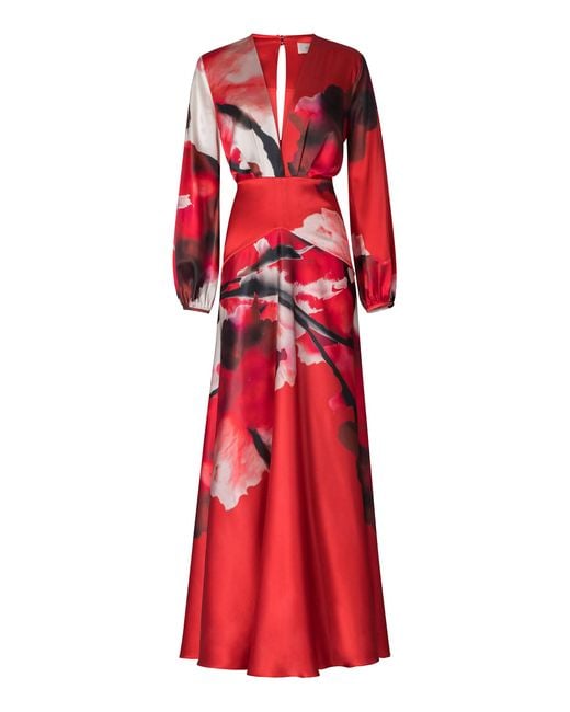 Silvia Tcherassi Red Keira Silk Abstract Floral Print Wrap Maxi Dress