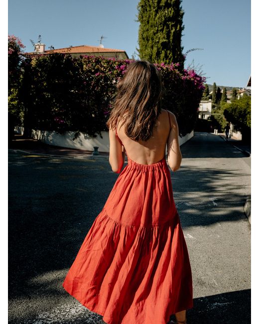 Posse Exclusive Ellie Linen Maxi Dress in Red | Lyst
