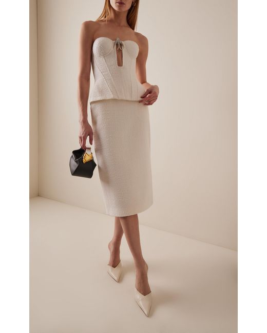 David Koma Natural Embellished Bouclé Corset Top
