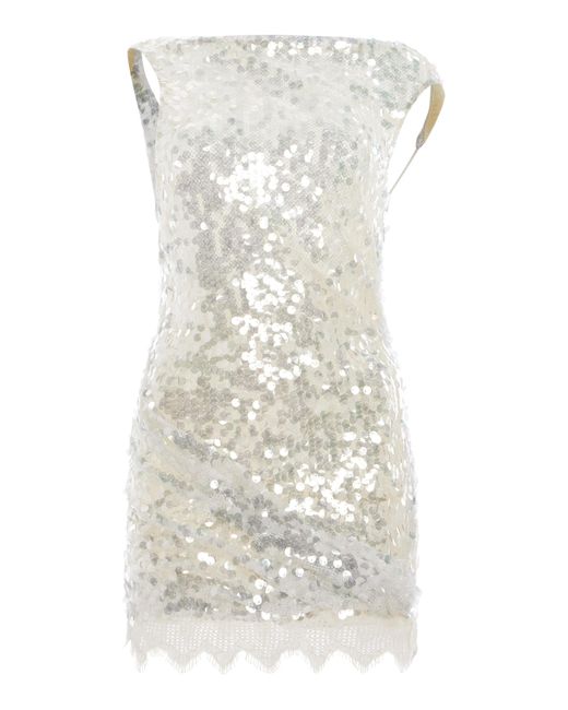 Christopher Esber Opaline Scalloped Sequin Cotton Mini Dress in White | Lyst