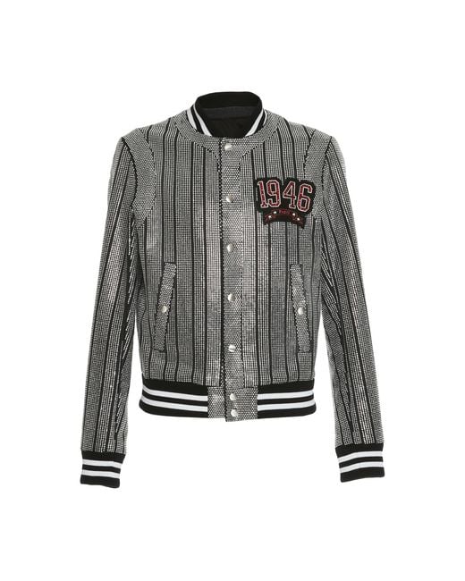 Balmain Cotton Strass Striped Bomber Jacket | Lyst