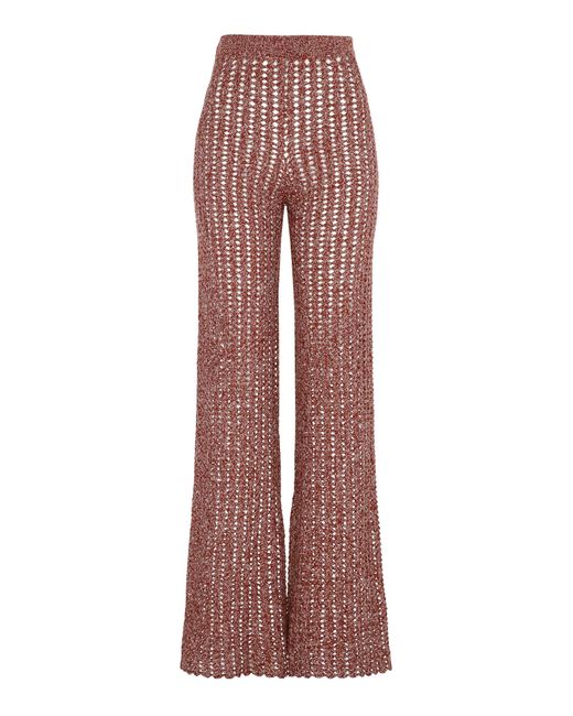 Escvdo Red Aija Cotton Crochet Flare Pants