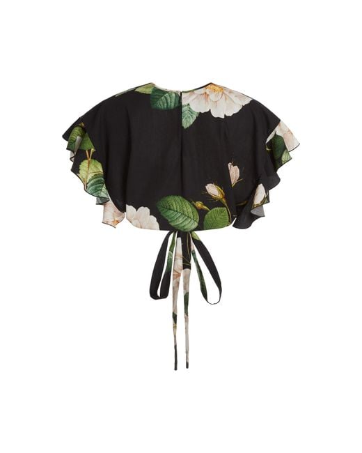 Giambattista Valli Black Floral-printed Cotton Poplin Crop Top