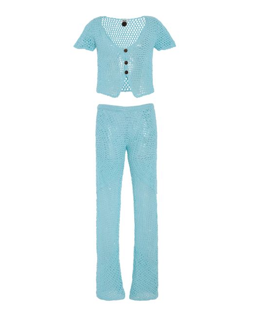 Akoia Swim Blue Exclusive Riviera Cotton-crochet Pant Set